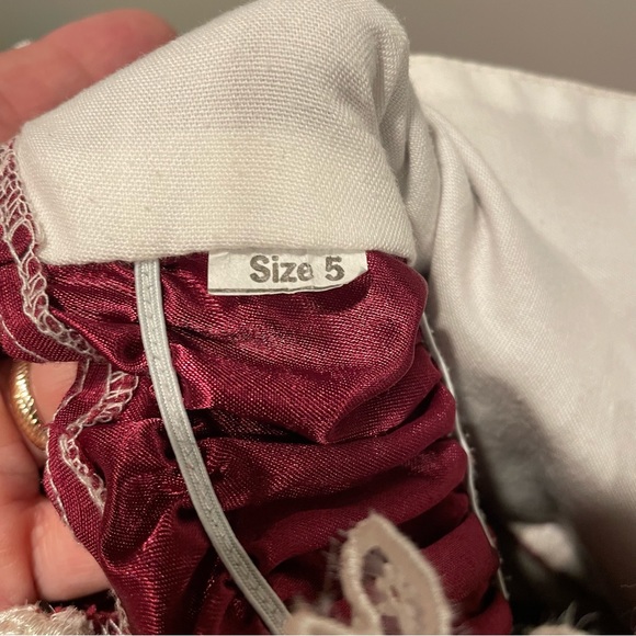Burgundy with cream lace trim long dress size 5 - Picture 11 of 11